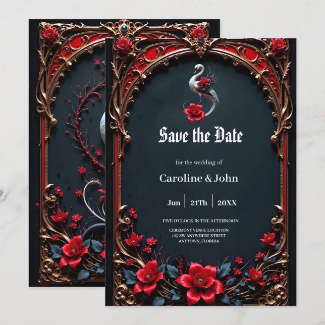 Save The Date Collection de mariage Elegant Cygne Blanc  (Devant / Derrière)