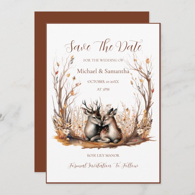 Save The Date Collection de Mariages de cerfs rustiques d'automn (Devant / Derrière)