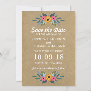 Save The Date Collection de Mariages de couronnes florales Kraft