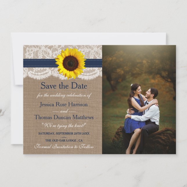Save The Date Collection de Mariages de tournesol rustique - Mar (Devant)