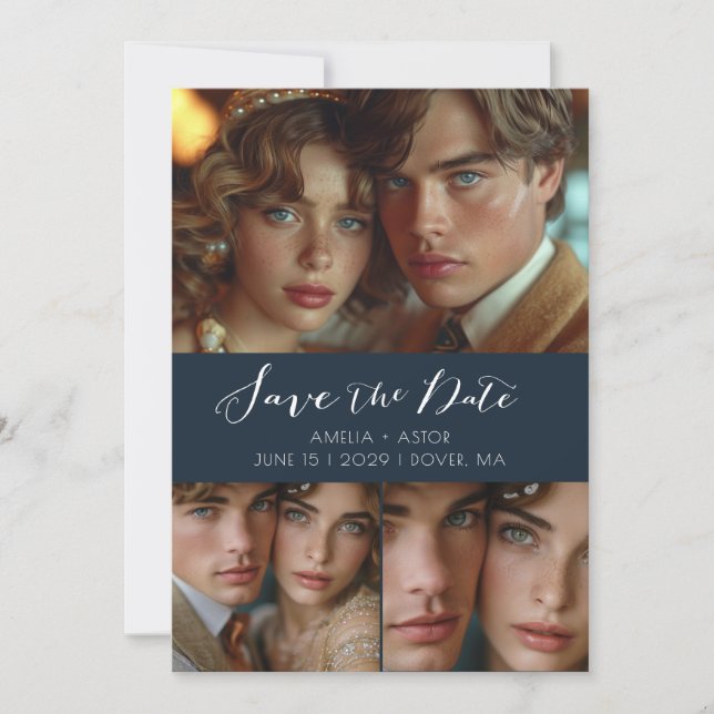 Save The Date Collection photo de script moderne Dusty Blue (Devant)