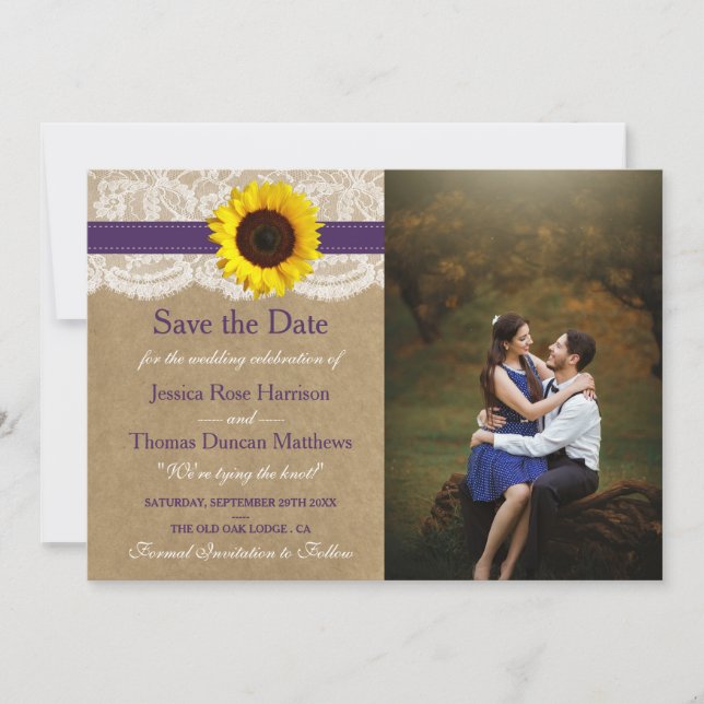 Save The Date Collection Rustique de Mariages de tournesol Kraft (Devant)