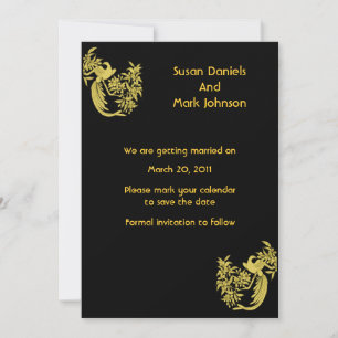 Save The Date Colombes dorées sur faire part de mariage noir à s