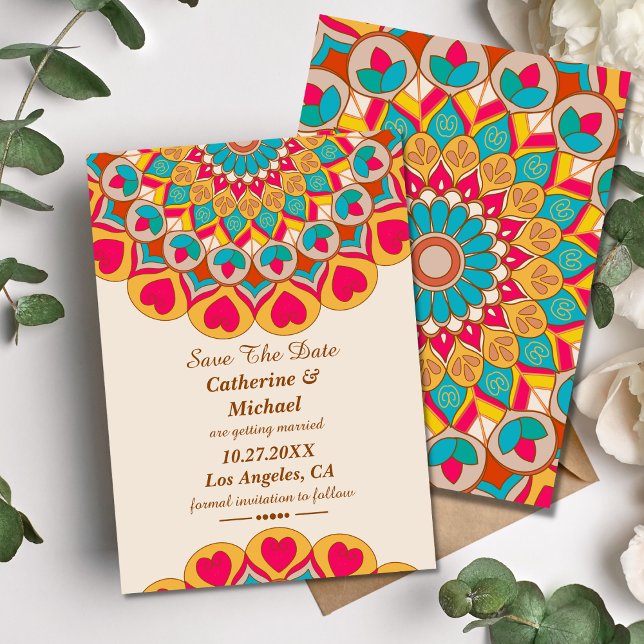 Save The Date Coloré Ethnic Mandala Bold & Bright Mariage (Créateur téléchargé)