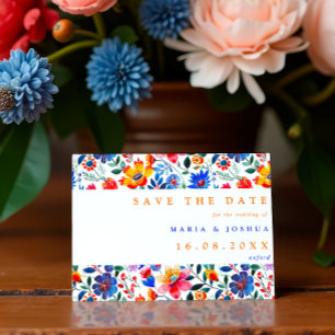 Save The Date Coloré Folk Floral Fiesta QR Code Mariage