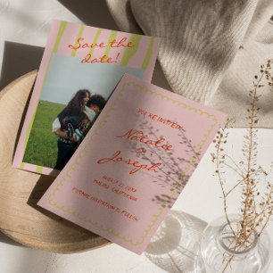 Save The Date Coloré manuscrit rétro Pinstripe Mariage photo