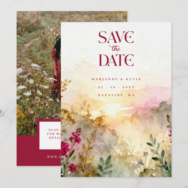 Save The Date Colorful Exquisite Wildflowers Field Wedding Photo (Devant / Derrière)