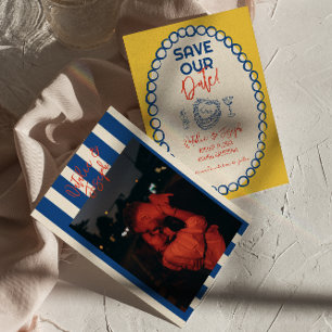 Save The Date Colorful Illustrated Drawn Quirky Photo Mariage