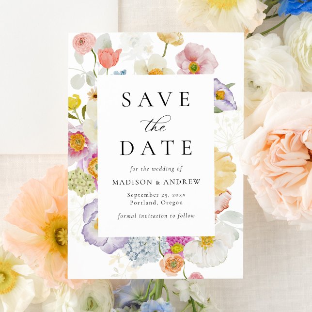 Save The Date Colorful Watercolor Wildflower Wedding (Créateur téléchargé)