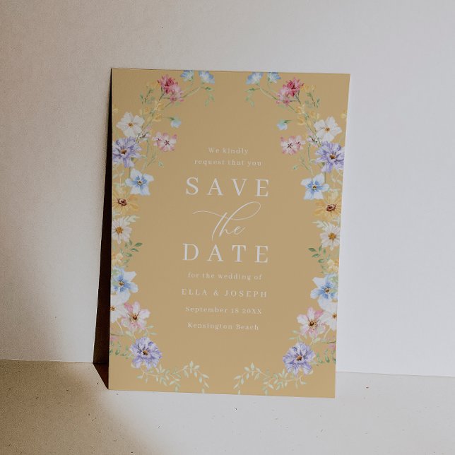 Save The Date Colorful Yellow Pastel Wildflowers Wedding (Créateur téléchargé)