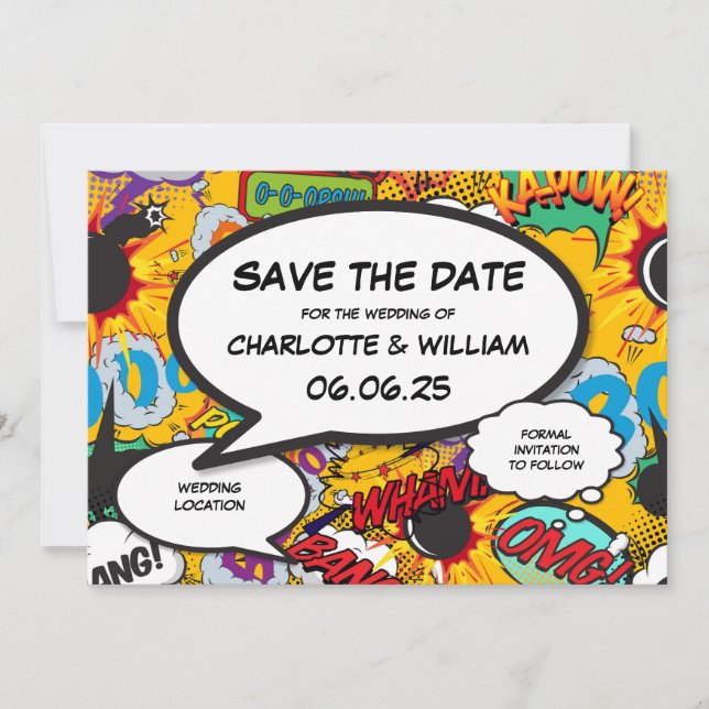 Save The Date Comic Book Modern Fun Wedding Enregistrer La Date (Devant)