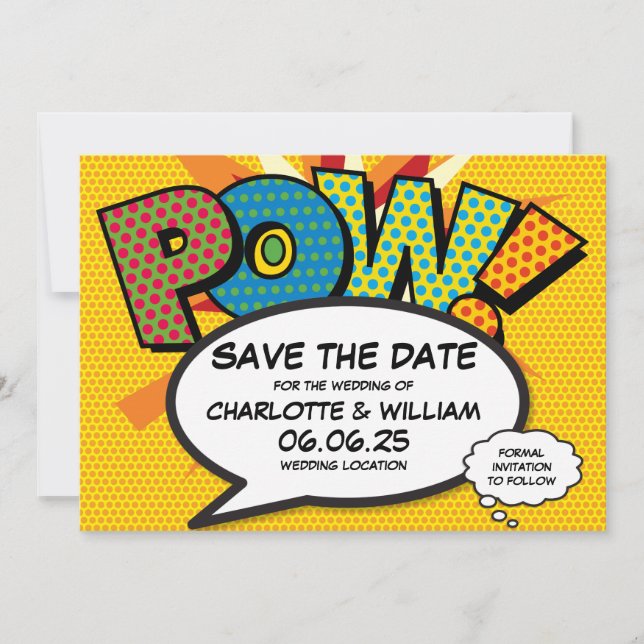 Save The Date Comic Book Pow Mariage de Pow Économisez La Date (Devant)