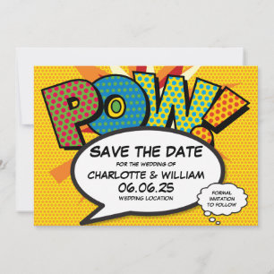 Save The Date Comic Book Pow Mariage de Pow Économisez La Date