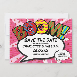 Save The Date Comique moderne amusant livre BOOM Pink Love Heart