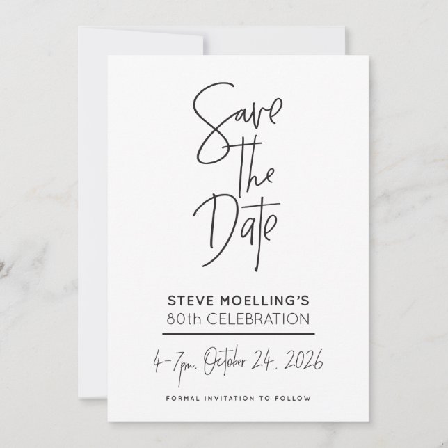 Save The Date COMMANDE PERSONNALISÉE 80e anniversaire de Steve (Devant)