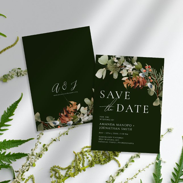 Save The Date Compositions Florales à l'Aquarelle Mariage Vert (Créateur téléchargé)