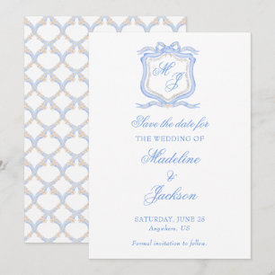 Save The Date Concepteur d'aquarelle Blason de monogramme bleu M