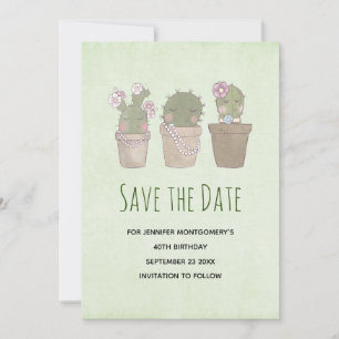Save The Date Conception aquarelle de trio de cactus souriants m
