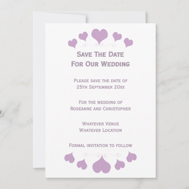 Save The Date Conception de cœurs de lilas pour mariage (Devant)