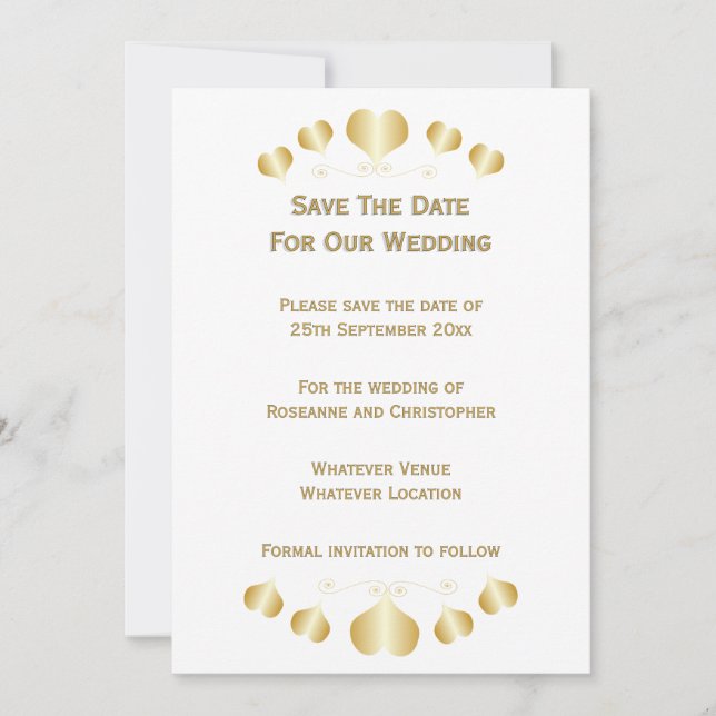 Save The Date Conception de cœurs en or pour mariage (Devant)
