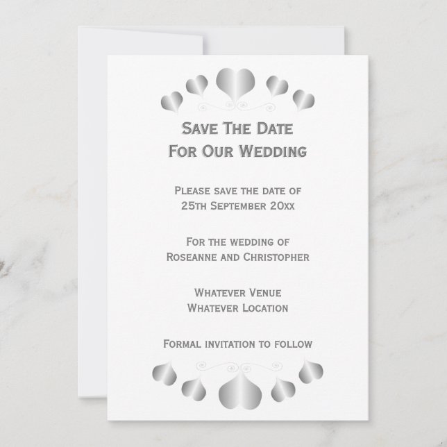 Save The Date Conception de mariage Cœurs d'Argent (Devant)