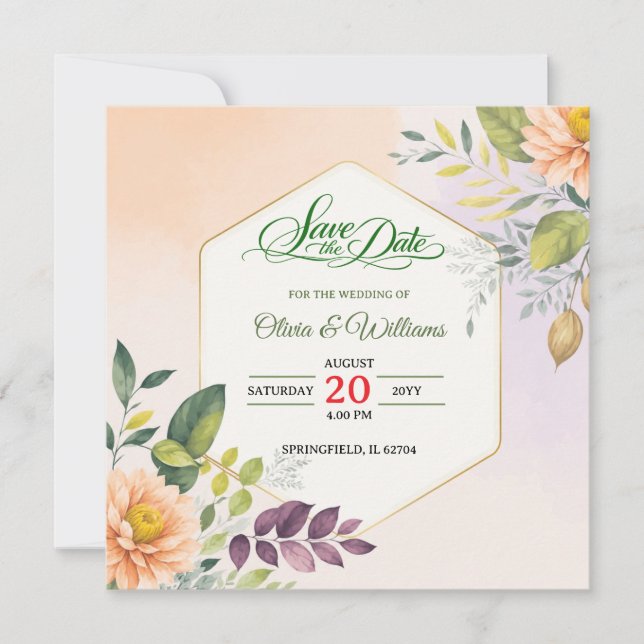 Save The Date Conception florale élégante (Devant)
