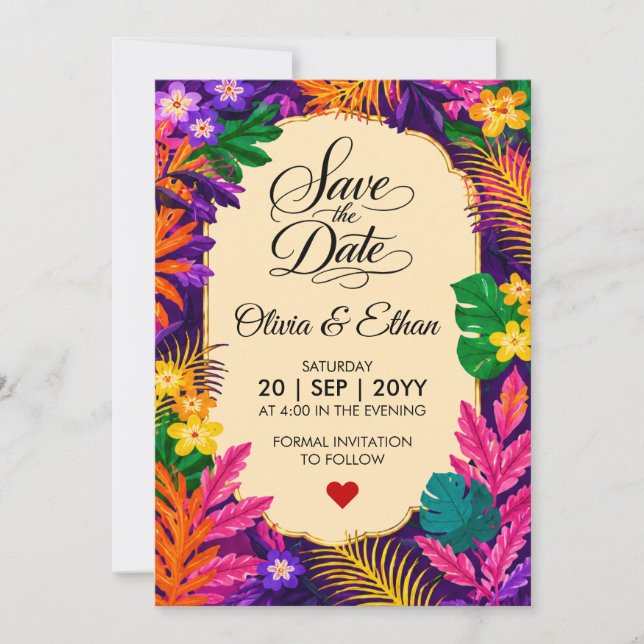 Save The Date Conception Florale Feuilles Tropicales  (Devant)