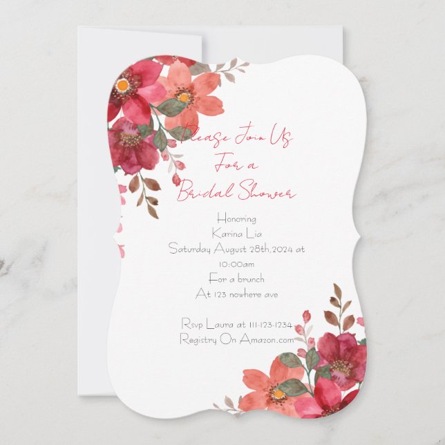 Save The Date Conception florale rose de la douche nuptiale Invi (Devant)