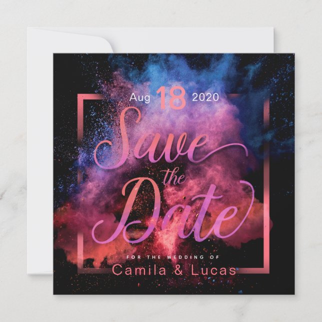 Save The Date Conception vibrante de poudre de Holi (Devant)