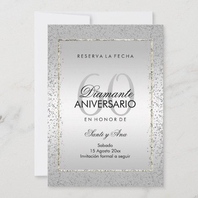 Save The Date Confetti Argenté Élégant 60 Mariage (Devant)