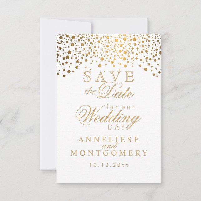 Save The Date Confetti blanc & or & Parties scintillant Enregist (Devant)