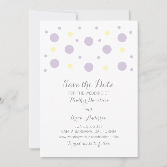 Save The Date Confetti jaune violet Enregistrer l'Invitation de  (Devant)