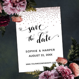 Save The Date Confetti or rose et calligraphie avec Coeurs