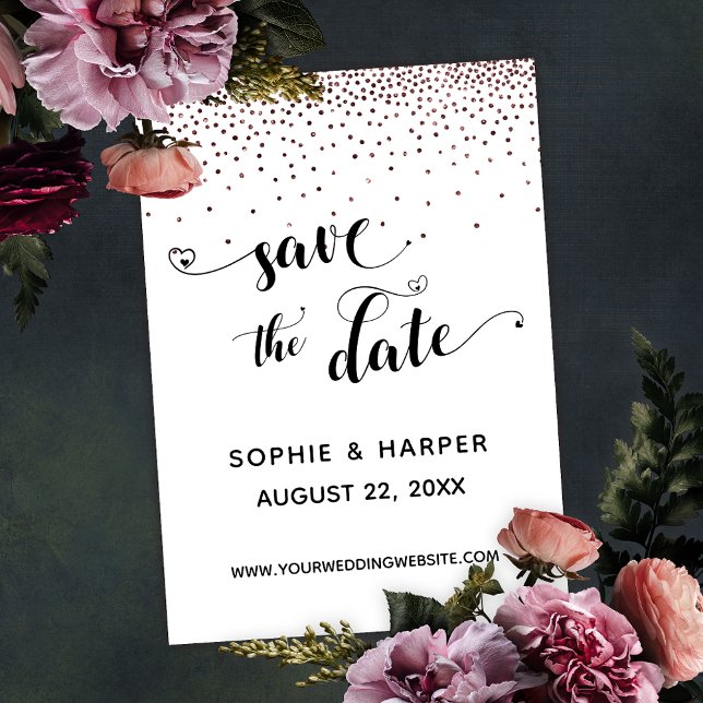 Save The Date Confetti or rose et calligraphie avec Coeurs (Créateur téléchargé)