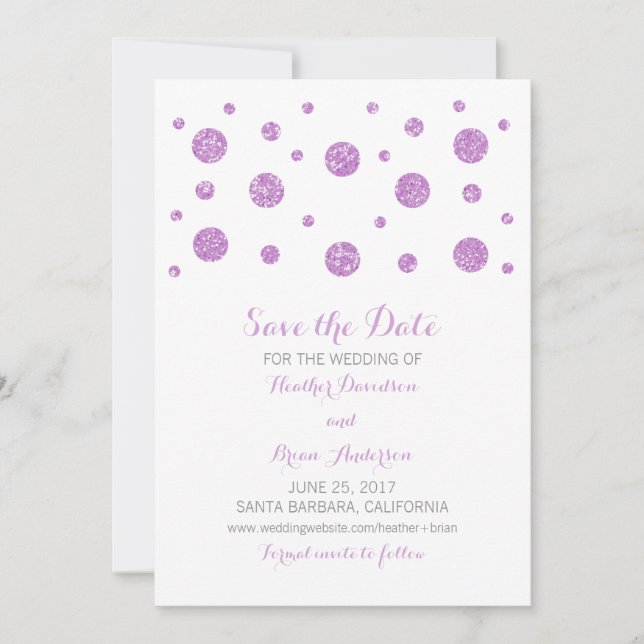Save The Date Confetti Parties scintillant violet Enregistrer l' (Devant)