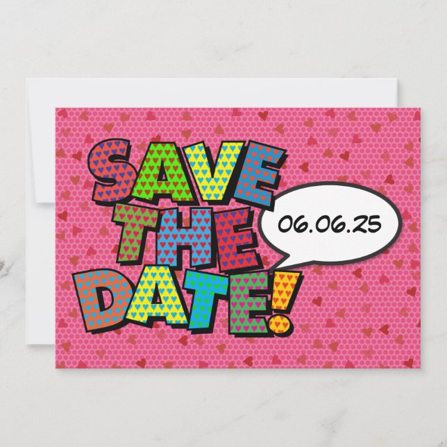 Save The Date Confettis de coeurs roses modernes pour mariage, E (Devant)
