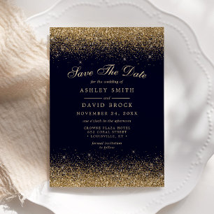 Save The Date Confettis dorés Bleu marine Moderne