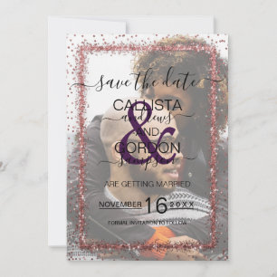 Save The Date Confettis Photo Mariage Pailletés Or Rose Violet