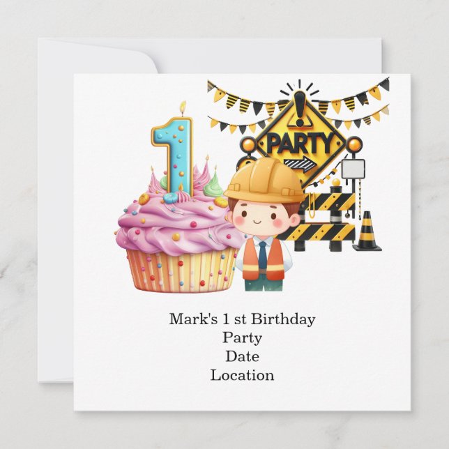 Save The Date Construction 1er Anniversaire Fête Enregistrer La  (Devant)