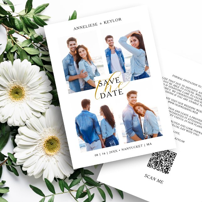 Save The Date Cool Chic Romantic 4 Multi Photos Wedding Trendy  (Créateur téléchargé)