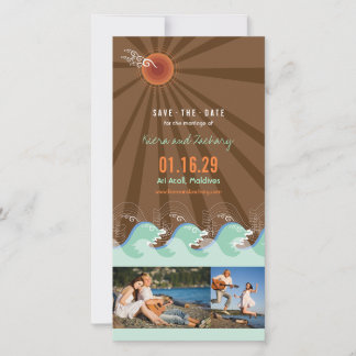 Save The Date Cool D'Été Aqua Waves Et Sun Beach Brown Photo