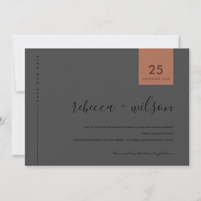 SAVE THE DATE COOL SCANDI MINIMAL NOIR SUR LA TYPOGRAPHIE DE LA  (Devant)