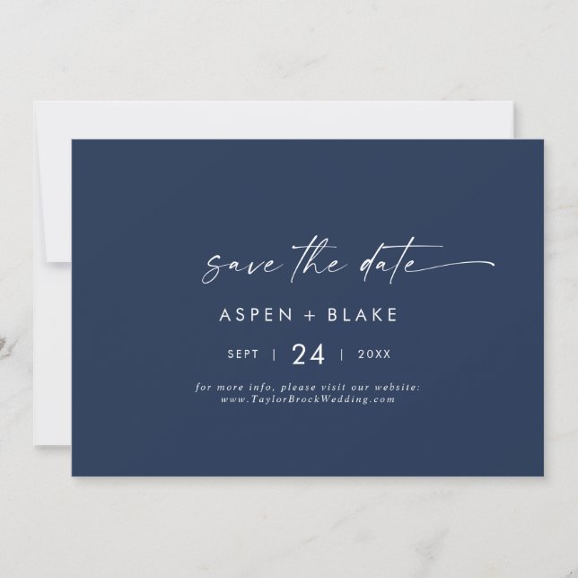 Save The Date Coordonnée aquarelle moderne | Horizontal bleu (Devant)