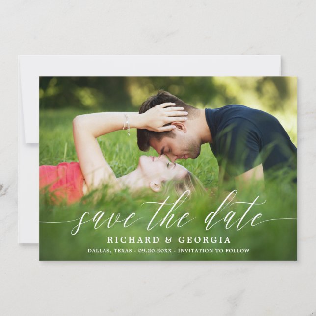 Save The Date Copie de script blanc délicate Photo Enregistrer l (Devant)