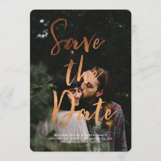 Save The Date Copper Foil Moderne Script superposition Enregistr
