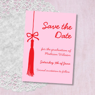 Save The Date Coquette Bow Pink & Red Class of 2025 Graduation