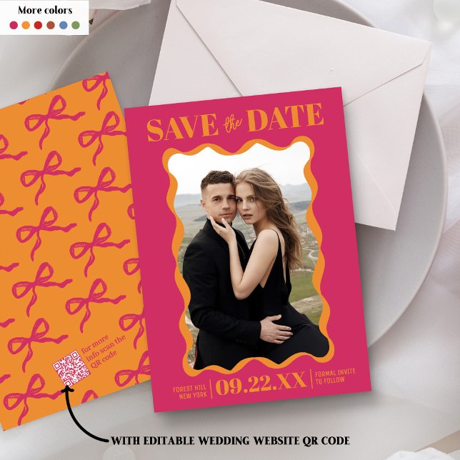 Save The Date Coquette Bow Retro Photo Mariage (Créateur téléchargé)