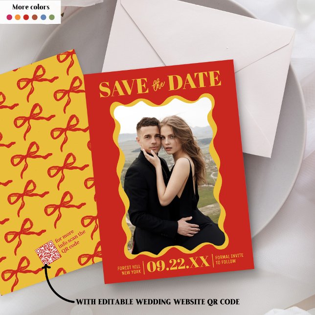 Save The Date Coquette Bow Retro Photo Mariage (Créateur téléchargé)