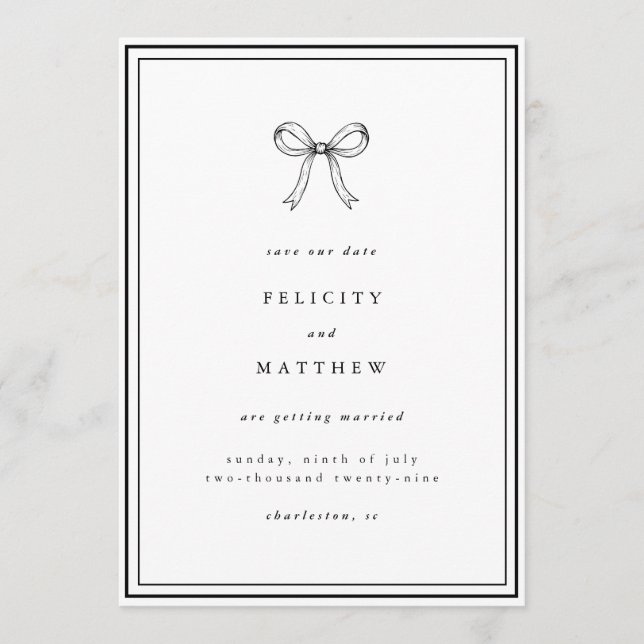 Save the Date | Coquette Bow Wedding Announcement (Devant)