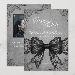 Save The Date Coquette gothique noir ruban de dentelle Photo Sav